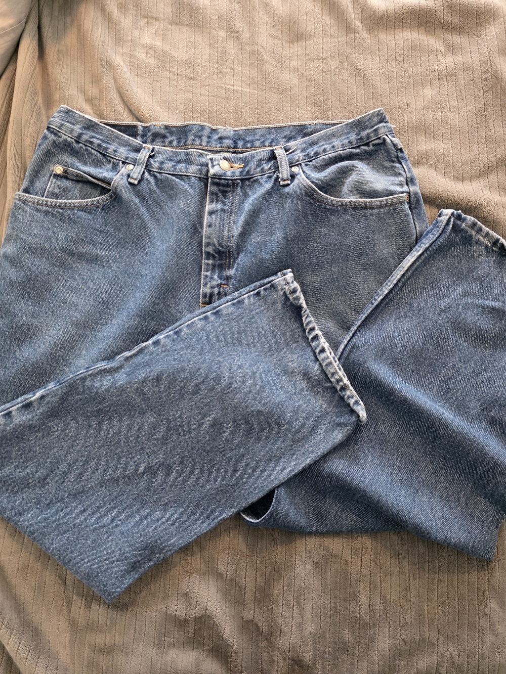 Wrangler Mens Relaxed Fit Straight Leg Blue Jeans 100% Cotton Denim 38x29